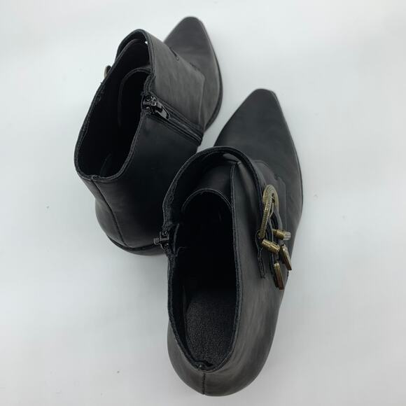 Black Ankle Bootie Women Size 10 Solid Faux leather Pointed Toe Heeled Buckle - Picture 6 of 8